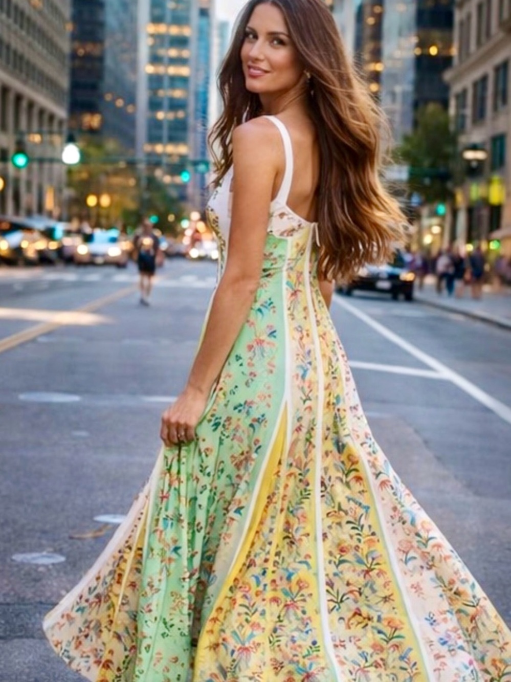 FARM Rio Pastel Panel Floral Maxi Dress in Yellow, Mint & Pink, NWT, XS - Picture 2 of 6